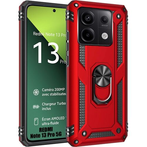 Coque pour Xiaomi Redmi Note 13 Pro 5G (pas pour 4G), Rouge Rigide Anneau Arrière Anti-Rayures Bordure Renforcée - E.F.Connection