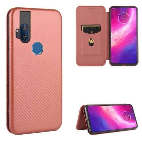 Étui Pour Motorola Moto One Hyper Avec Porte-Cartes Kickstand Protection Complète Fibre De Carbone Magnétique Insertion De Carte Coque En Cuir Folio Flip - Le Brun