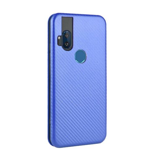 Étui Pour Motorola Moto One Hyper Avec Porte-Cartes Kickstand Protection Complète Fibre De Carbone Magnétique Insertion De Carte Coque En Cuir Folio Flip - Bleu