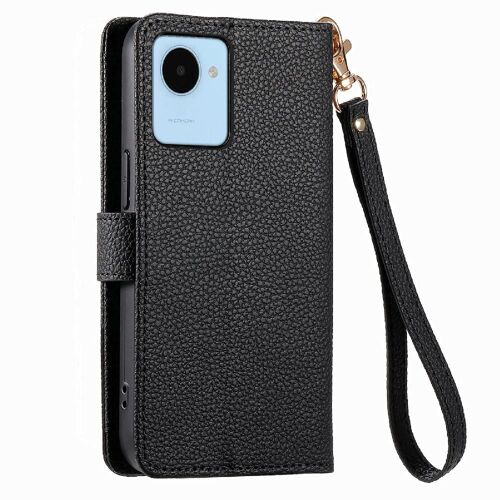 Étui Pour Realme C30 Portefeuille Étui En Cuir Lanière Fermeture Éclair Amour - Noir