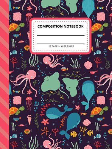 Composition Notebook: Pink Octopus Whale Turtle Ocean Animal Pattern / Hardcover Wide Ruled Notebook Paper For Kids / Large Writing Journal For ... / Back To School Gift For Boys Girls Children