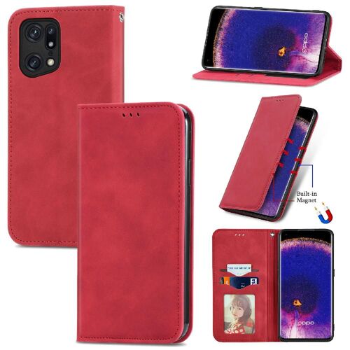Étui Pour Oppo Trouver X5 Pro Couverture Rabotant Étui En Cuir Antichoc Simple Entreprise Portefeuille - Rouge