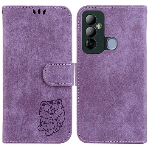 Étui Pour Tecno Pop 6 Go Tigre Mignon En Relief Étui Portefeuille Flip Folio Carte De Poche Housse De Support - Violet