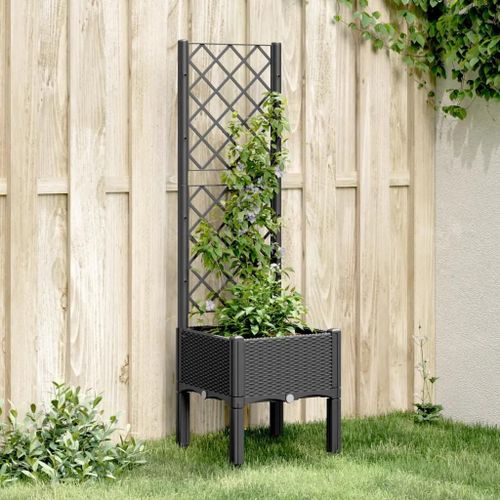 Prolenta Premium - Jardinière Avec Treillis Noir 40x40x142 Cm Pp