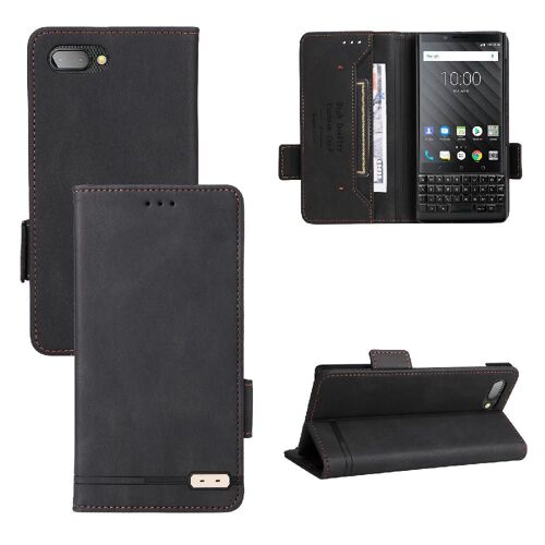 Étui Pour Blackberry Key2 Housse De Protection Coque En Cuir Folio Flip Insertion De Carte Avec Porte-Cartes Kickstand Protection Complète - Noir