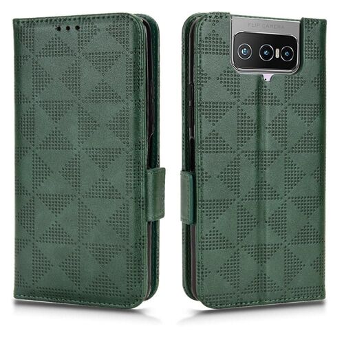Étui Pour Asus Zenfone 8 Flip Portefeuille Cuir Pu Support De Visualisation 3 Titulaire De La Carte Couverture Rabotant - Vert