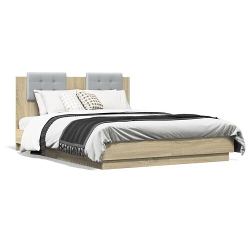 vidaXL Cadre de lit tête de lit et lumières LED chêne sonoma 120x190cm