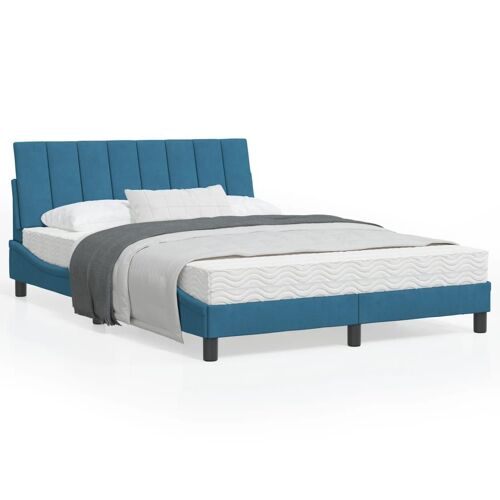vidaXL Cadre de lit avec tête de lit bleu 140x190 cm velours