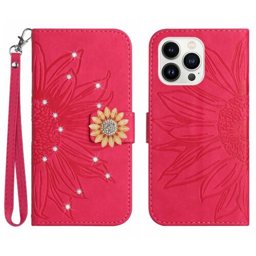 Étui Pour Coque Iphone 14 Prophone Coque En Tpu Antichoc Titulaire De La Carte Carte De Crédit Portefeuille Flip Couverture En Cuir Pu - Rose Rouge