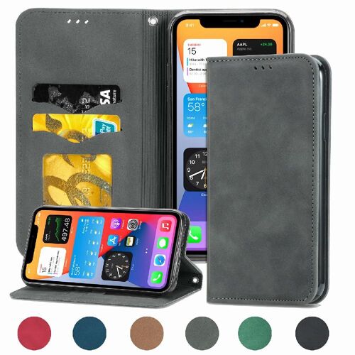 Étui Pour Iphone Xr Couverture Rabotant Antichoc Simple Entreprise Portefeuille Étui En Cuir - Gris