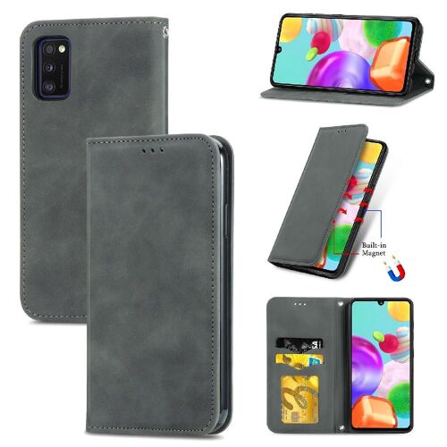Étui Pour Samsung A41 Étui En Cuir Antichoc Portefeuille Couverture Rabotant Simple Entreprise - Gris