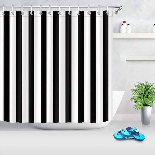 Rideau de douche rayé noir et blanc, tissu polyester imperméable 180x200 cm, sc goodnice