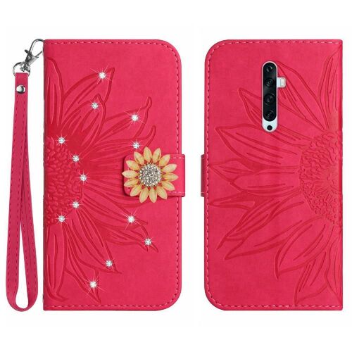 Étui Pour De Téléphone Oppo Reno 2z/2f Titulaire De La Carte Carte De Crédit Portefeuille Flip Coque En Tpu Antichoc Couverture En Cuir Pu - Rose Rouge