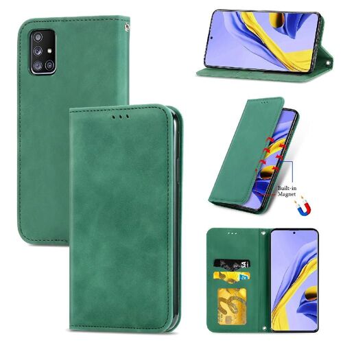 Étui Pour Samsung A71 5g Couverture Rabotant Étui En Cuir Simple Entreprise Antichoc Portefeuille - Vert