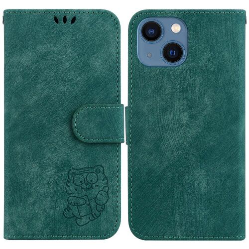 Étui Pour Iphone 14 Carte De Poche Tigre Mignon En Relief Flip Folio Étui Portefeuille Housse De Support - Vert