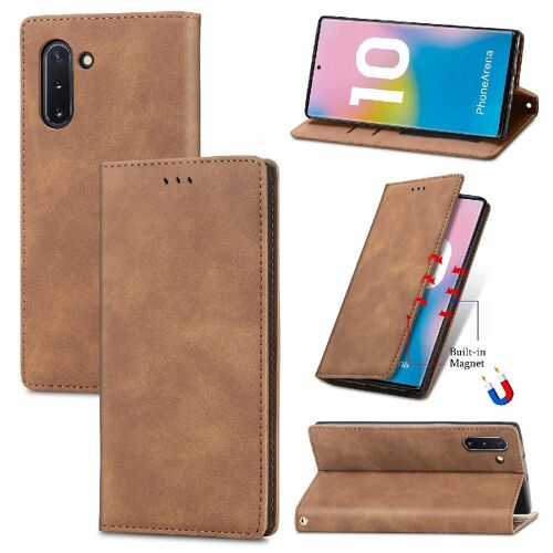 Étui Pour Samsung Note 10 Simple Entreprise Antichoc Portefeuille Couverture Rabotant Étui En Cuir - Le Brun