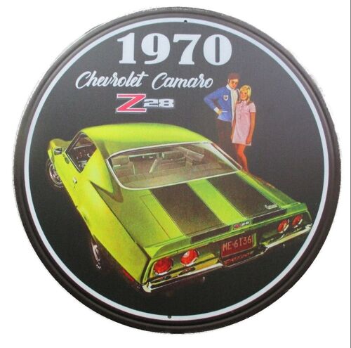 Plaque Chevrolet Camaro Z28 1970 Jaune À Bandes Noires Tole Decorative