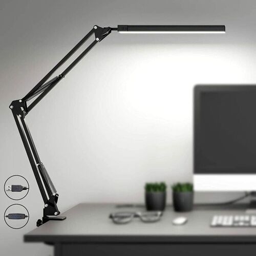 Lampe De Bureau Led À Intensité Variable Avec Pince, 3 Modes De Couleurs, Lampe À Bras Pivotant