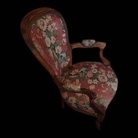 Fauteuil Cabriolet Ancien Style Louis Xv Tissu Fleuri Multicolore
