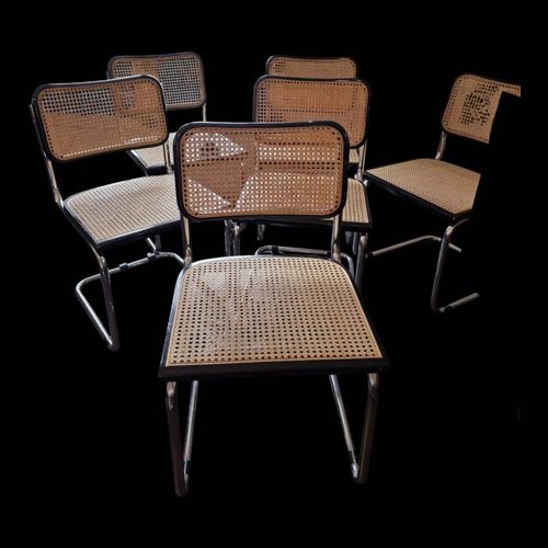 Suite De 6 Chaises Cesca B32 Marcel Breuer Noire Vintage Made In Italy Noir