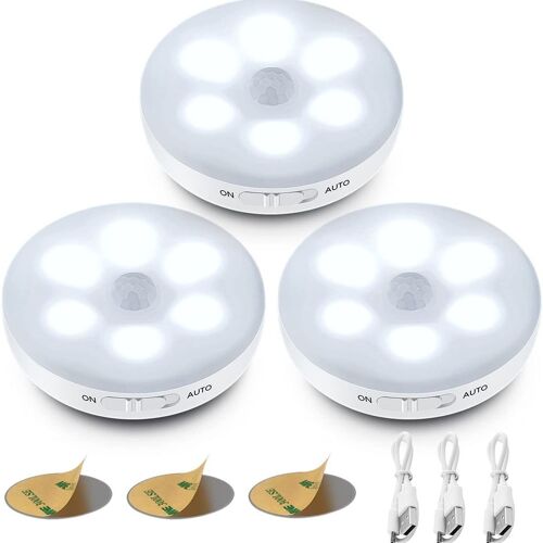 Ensemble De 3 Pièces Veilleuse Led Automatique, Lumière Intérieure Avec Détecteur De Mouvement, Sans Fil L