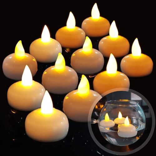 Bougie Flottante Sans Flamme À 12 Led, Bougies Chauffe-Plat Led Vacillantes À Batterie Étanche