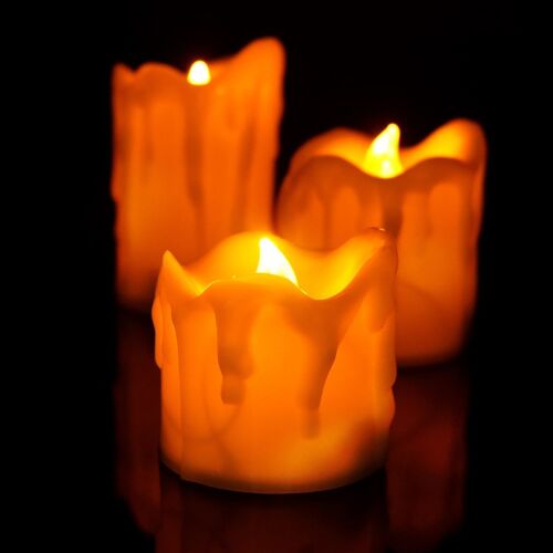Bougies Led Bougies Led, Bougies Clignotantes Jaunes Sans Flamme Led Pack De 3 Bougies Chauffe-Plat Blin