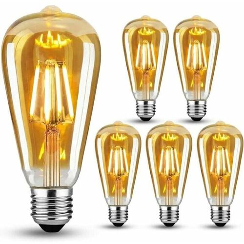 Lot De 6 Ampoules Led Vintage E27, 6 W, Blanc Chaud