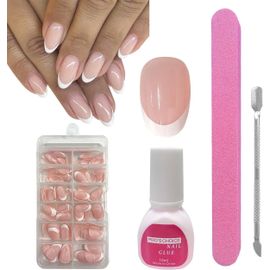 Kal-Faux Ongles Français, 120pcs Court Amande Façonné French Press On Nails, Gel Pour Faux Ongles Capsules, Faux Ongles À Coller Courts, Flase Nail Français X-Coat Tips Avec Pré-Appliqué Diy Nail Art 