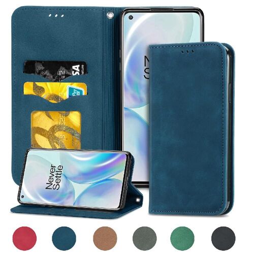 Étui Pour Oneplus 8 Portefeuille Étui En Cuir Couverture Rabotant Simple Entreprise Antichoc - Bleu
