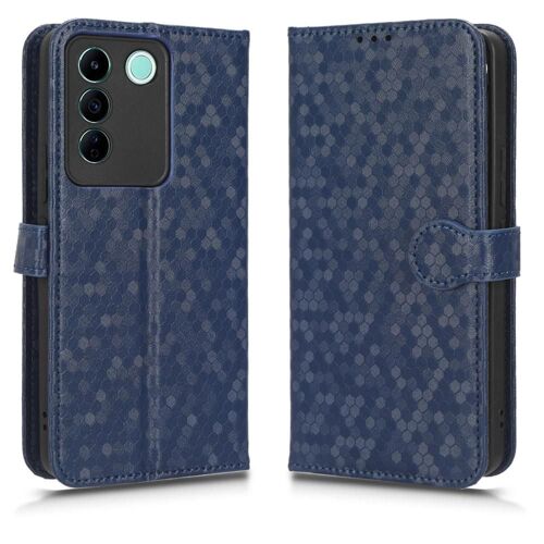 Étui Pour Vivo V27e Couverture Portefeuille En Cuir, Fermoir Magnétique Motif Géométrique - Bleu