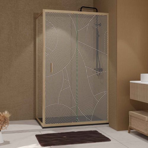 Porte de Douche Coulissante avec Retour 120x90x200cm Style Japandi Arrondi - Cadre Effet Bois