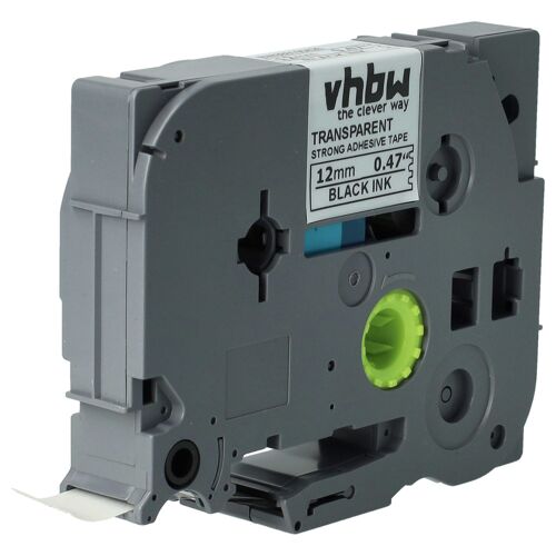 vhbw Ruban compatible avec Brother PT E500VP, E550W, E500 imprimante d'étiquettes 8m x 12mm Noir sur Transparent, extraforte, laminée
