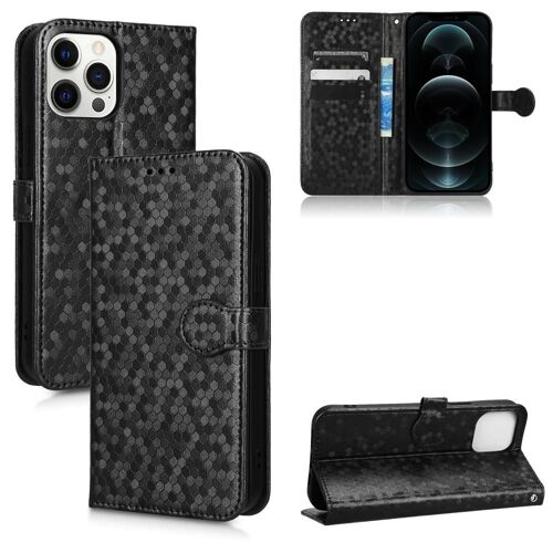Étui Pour Iphone 12 Pro Max Couverture Portefeuille En Cuir, Motif Géométrique Fermoir Magnétique - Noir