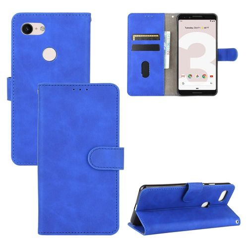 Étui Pour Google Pixel 3 Insertion De Carte Coque En Cuir Folio Flip Avec Porte-Cartes Kickstand Housse De Protection Protection Complète - Bleu