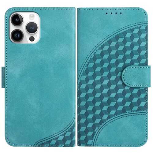 Étui Pour Iphone 12 Pro Étui En Cuir Antichoc Couverture En Cuir Pu Titulaire De La Carte Magnétique Motif Géométrique Flip Business - Vert