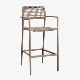 Tabouret De Jardin Haut Nediam Avec Accoudoirs En Aluminium Et Corde Tressée Brun Moka