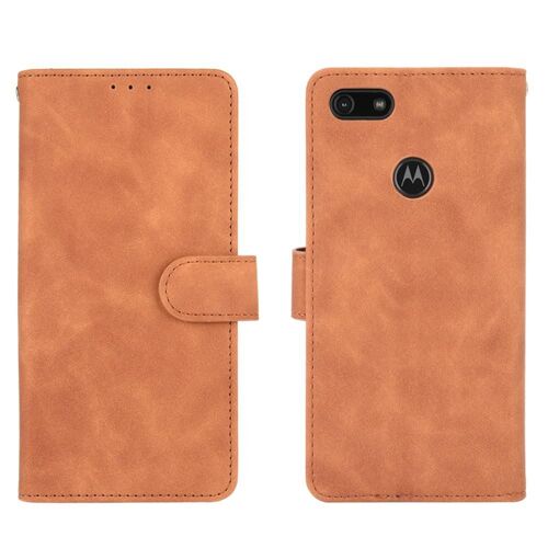 Étui Pour Motorola Moto E6 Play Avec Porte-Cartes Kickstand Protection Complète Insertion De Carte Coque En Cuir Folio Flip Housse De Protection - Le Brun