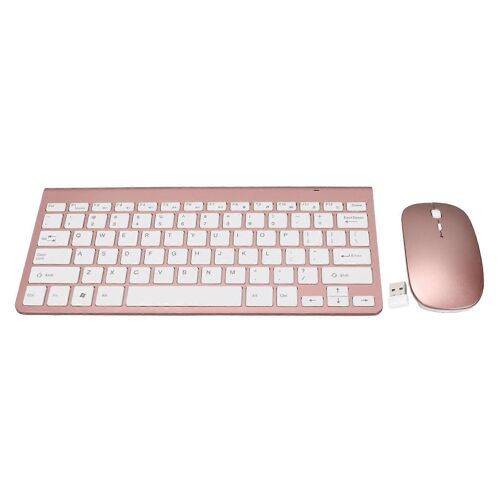Clavier Souris Set 2.4G Sans Fil 78 Touches USB Mince Gravé Keycaps Ergonomie Mute Bouton Clavier Ordinateur Souris Rose Gold
