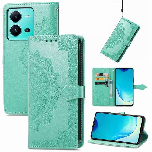 Étui Pour Vivo V25 Couverture Rabotant Motif Exquis Étui En Cuir Antichoc Simple Entreprise - Vert