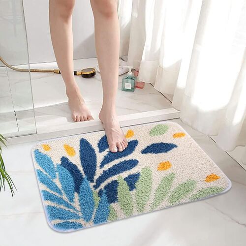 Tapis de bain en microfibre doux, absorbant et antidérapant, motif feuilles ¿ 40,6 x 61 cm, pour salle de bain, cuisine et décoration intérieure
