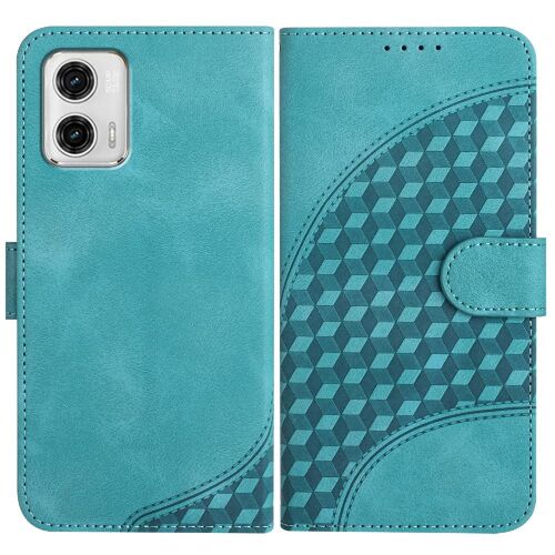 Étui Pour Motorola G73 Étui En Cuir Antichoc Couverture En Cuir Pu Titulaire De La Carte Magnétique Motif Géométrique Flip Business - Vert