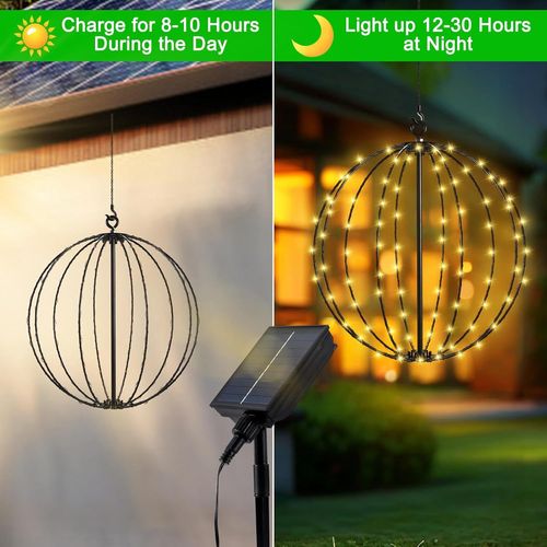 Asfasfq-Lampe Solaire Exterieur Jardin, Métal Lanterne Solaire Exterieur 8 Modes 120 Leds Étanche Lampes Solaire Avec Télécommande Solaire Suspendue Lanterne Pour Noël Terrasse Pelouse Balcon Cour