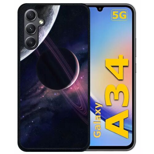 Coque Pour Galaxy A34 - Espace Saturne - Silicone - Noir
