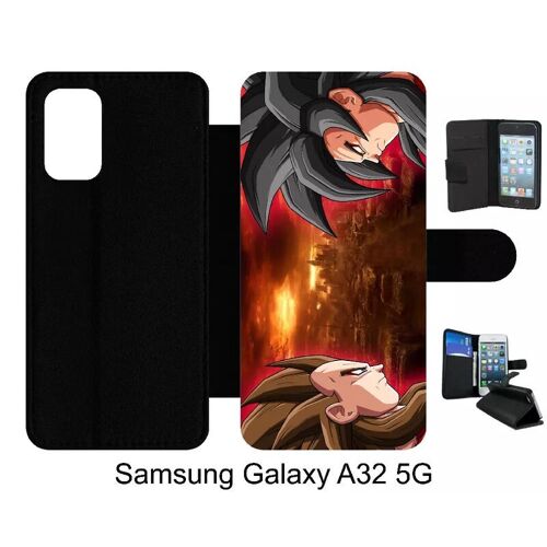 Etui À Rabat Pour Galaxy A32 5g - San Guko Vs Vegeta - Simili-Cuir - Noir
