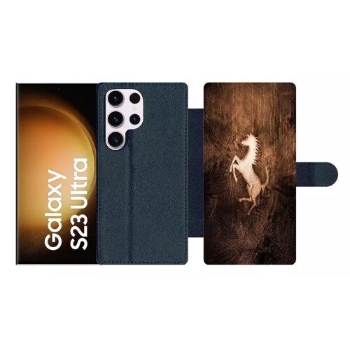 Etui À Rabat Pour Galaxy S23 Ultra - Cheval - Simili-Cuir - Noir