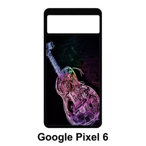 Coque Pour Google Pixel 6 - Guitare Effet Néon - Silicone - Noir