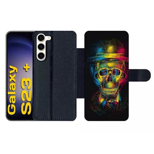 Etui À Rabat Pour Galaxy S23+ - Tete De Mort En Lumiere - Simili-Cuir - Noir