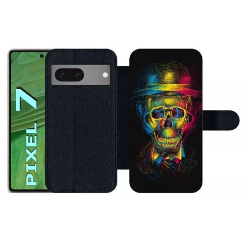 Etui À Rabat Pour Pixel 7 - Tete De Mort En Lumiere - Simili-Cuir - Noir