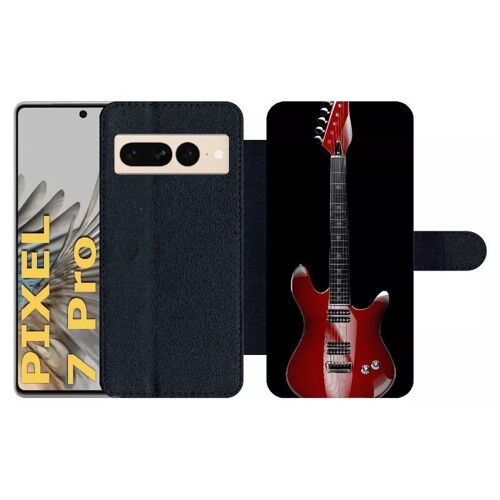 Etui À Rabat Pour Pixel 7 Pro - Guitare Red - Simili-Cuir - Noir